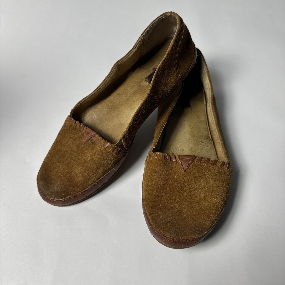 FRYE Tegan Bohemian Suede Slip-On Shoes Cognac Size 8.5 Flats Loafers